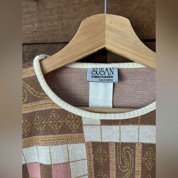 Vintage 90s Susan Bristol Patchwork Sweater – Ribbed Knit Trim in Warm Neutral - Picture 8 of 9